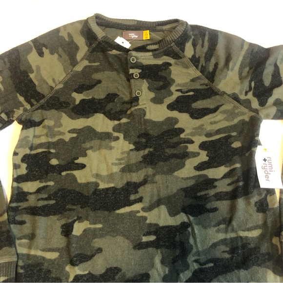 NWT Rumi + Ryder The Classic Cozy Henley Raglan Olive Camouflage Size L (12-14) - Picture 2 of 8